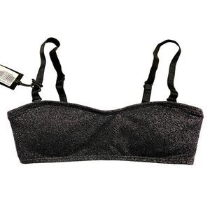 Kendal & Kylie Black Bandeau Metallic Glitter Bikini Top XSmall NEW
